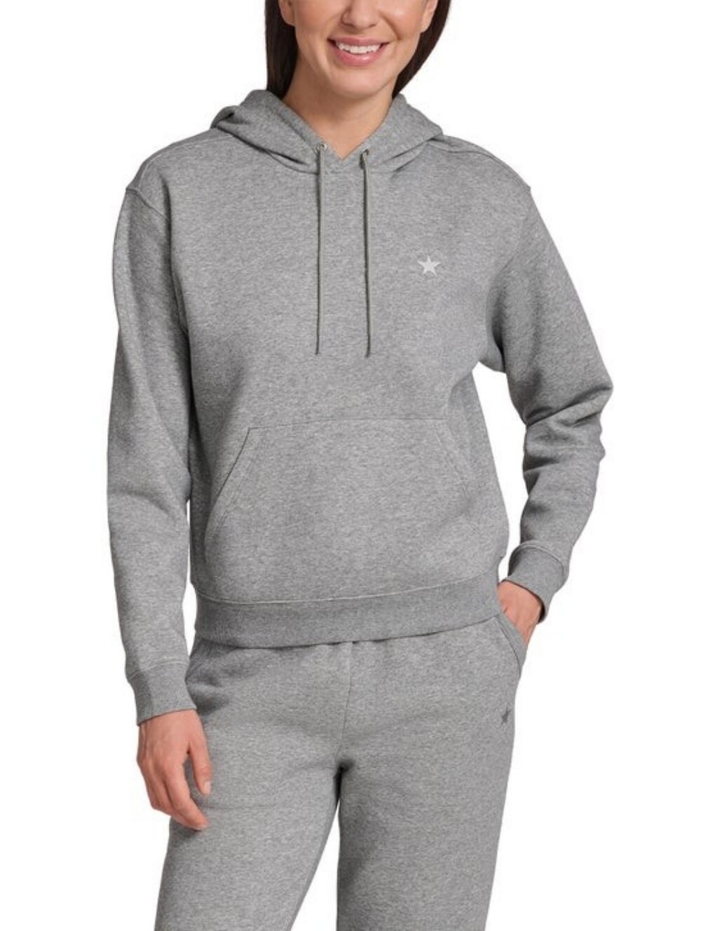 New Converse Logo Women Fleece Hoodie Cotton Pockets Color Gray Size L LARGE NWT